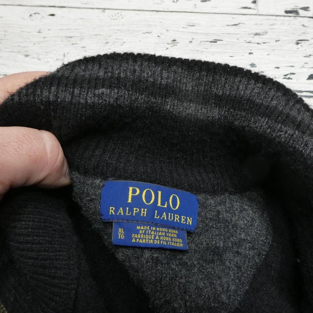 Polo Ralph Lauren Sweater Mens XL Gray Wool Cashmere 1/4 Zip Mock Neck Pullover